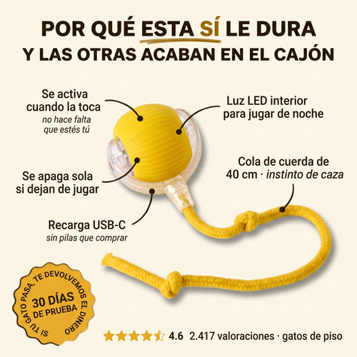 Bola Interactiva Inteligente para Gatos con Cuerda