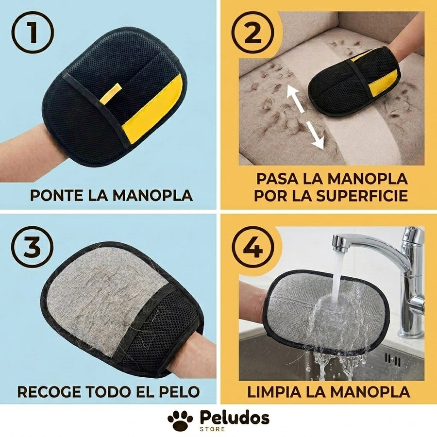 Cómo usar la manopla quitapelos Peludos Store en 4 pasos